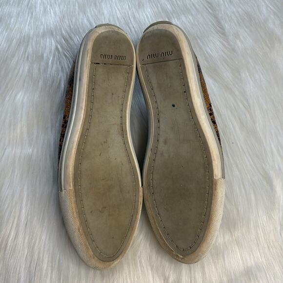 Miu Miu Yellow Python Print Leather Studded Toe Cap Sneakers - Picture 7 of 11